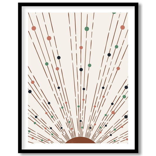 This captivating piece of artwork features a geometric sunburst pattern, combining earthy tones for decor