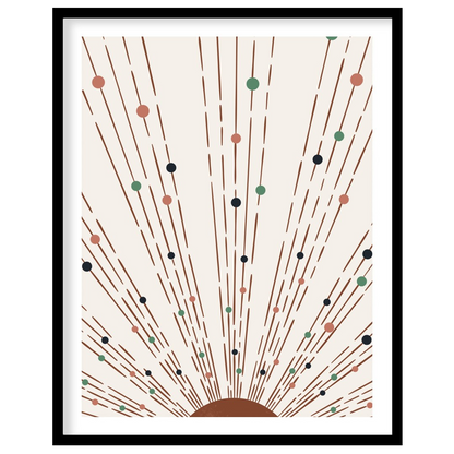 This captivating piece of artwork features a geometric sunburst pattern, combining earthy tones for decor