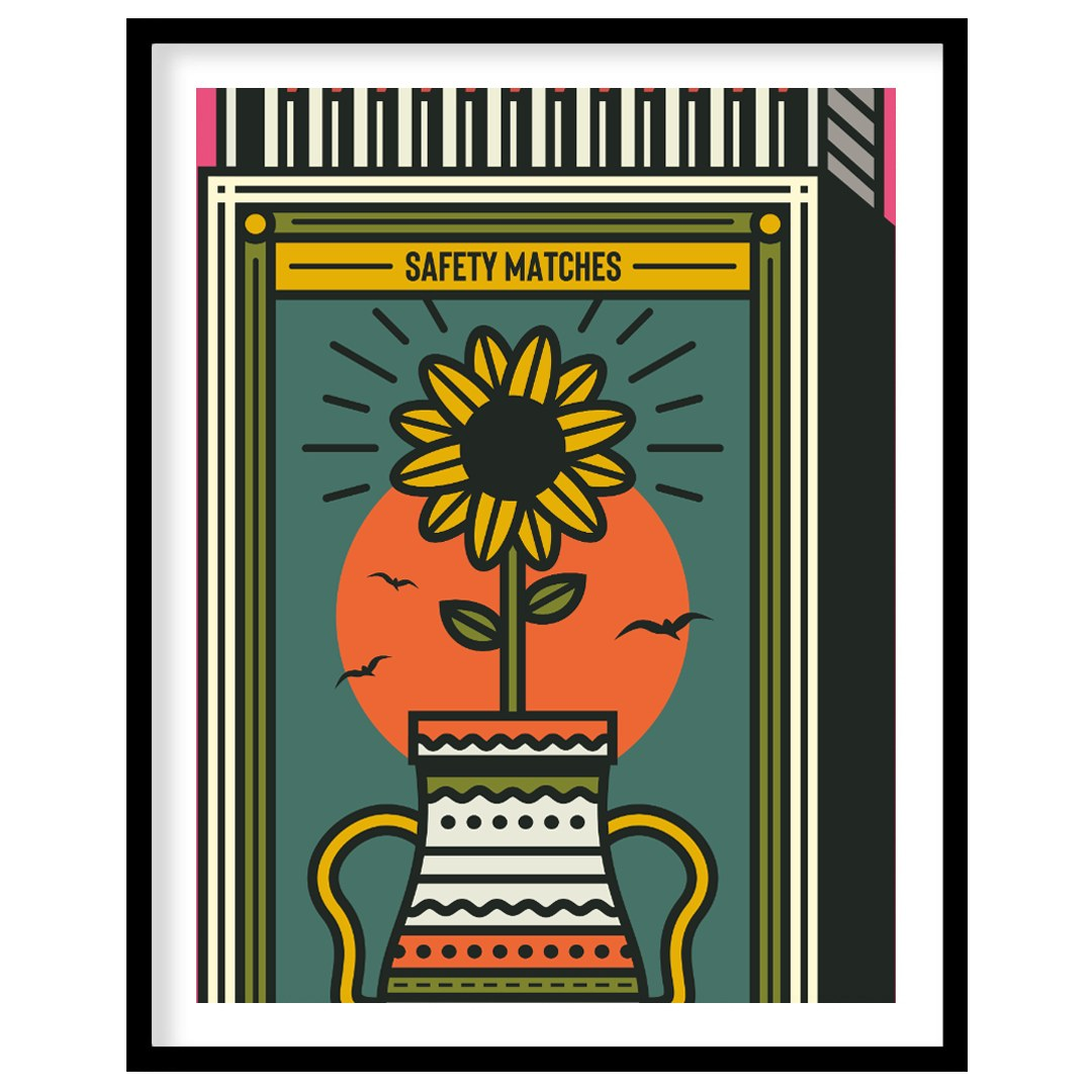 This captivating illustration reimagines a classic matchbox design with a vibrant, nature-inspired … for abode