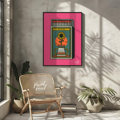 This captivating illustration reimagines a classic matchbox design with a vibrant, nature-inspired … for other