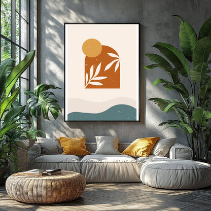 Elevate your space with this minimalist abstract art piece featuring earth tones and organic for Balcony