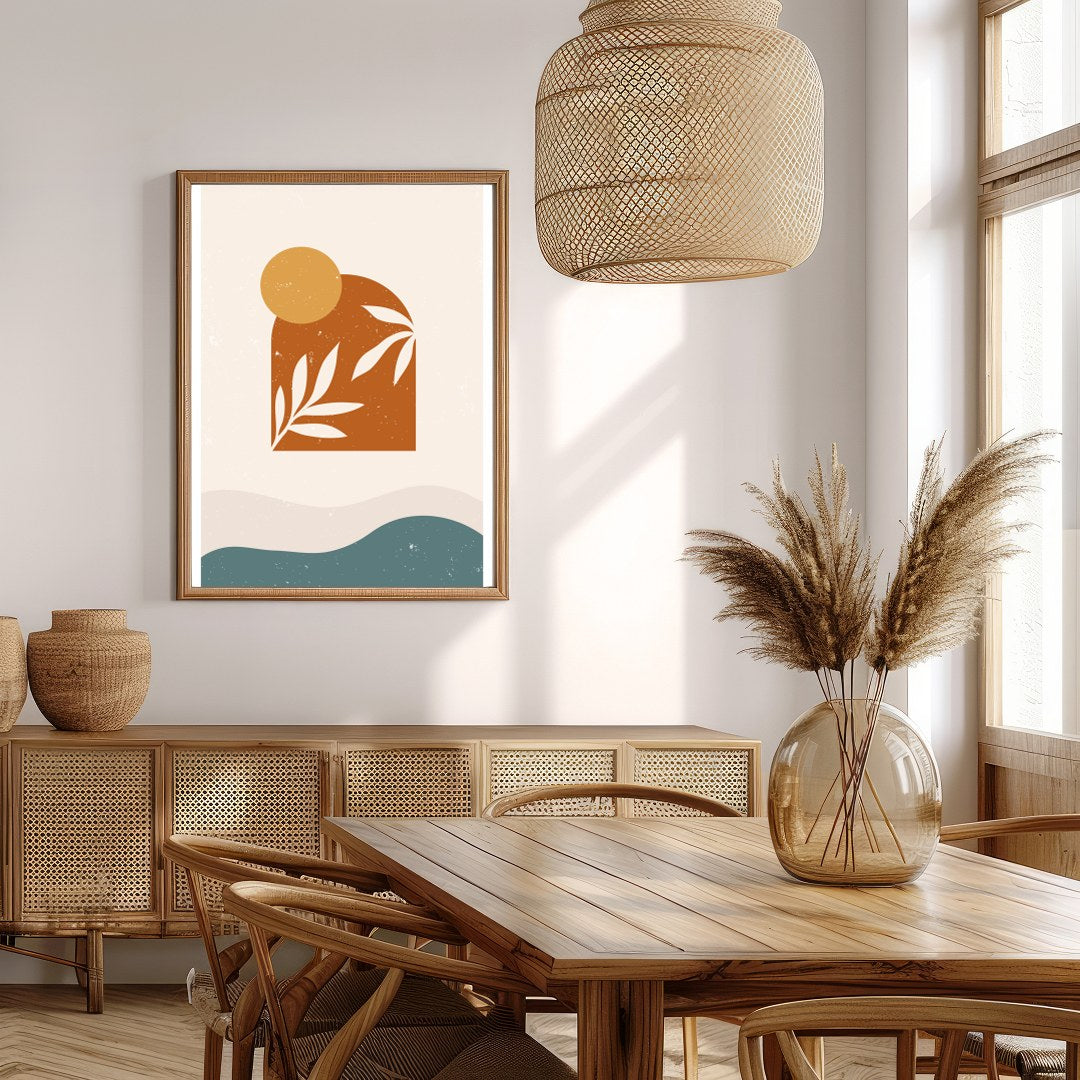 Elevate your space with this minimalist abstract art piece featuring earth tones and organic for Extra Kitchen