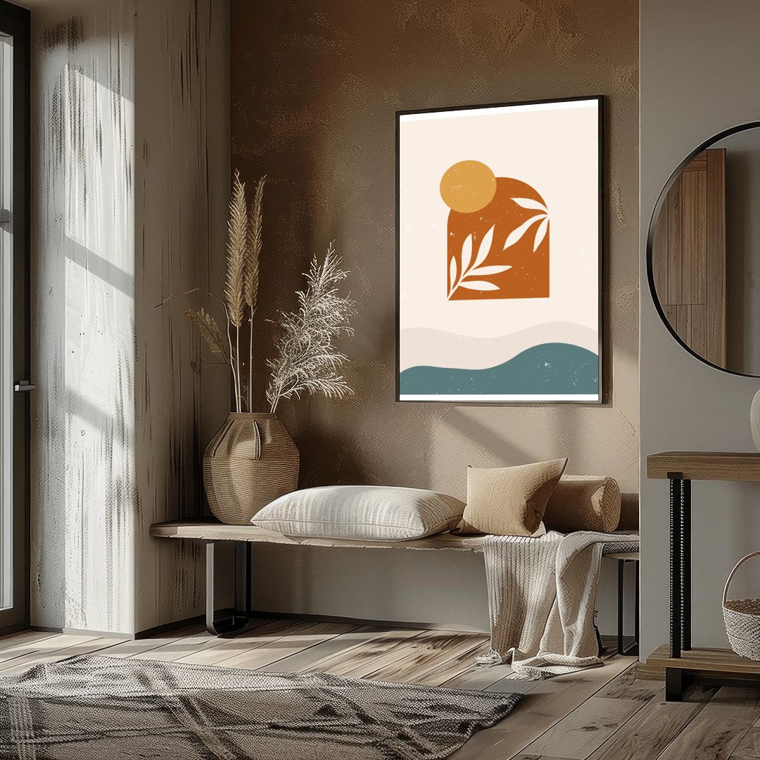 Elevate your space with this minimalist abstract art piece featuring earth tones and organic for residence