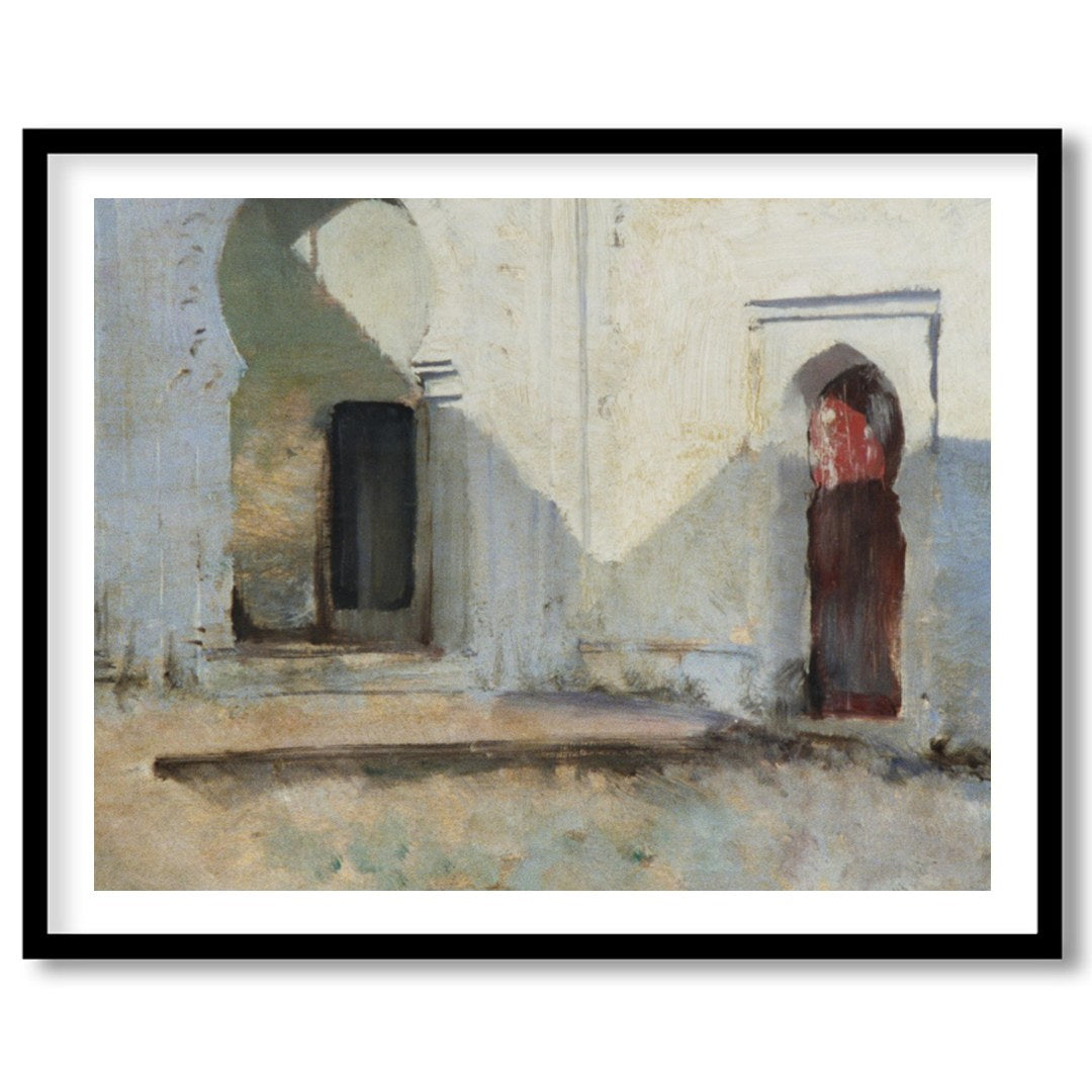 This artwork invites you into a tranquil courtyard where sunlight dances across timeworn arches. for home