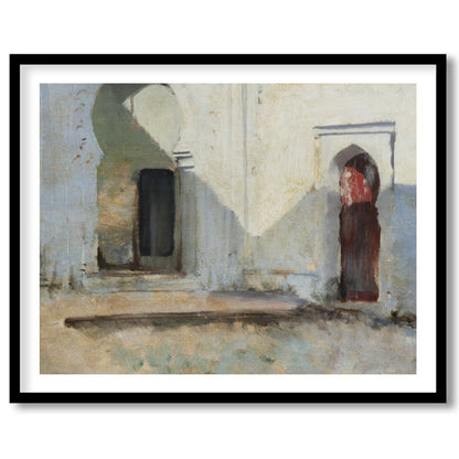 This artwork invites you into a tranquil courtyard where sunlight dances across timeworn arches. for home