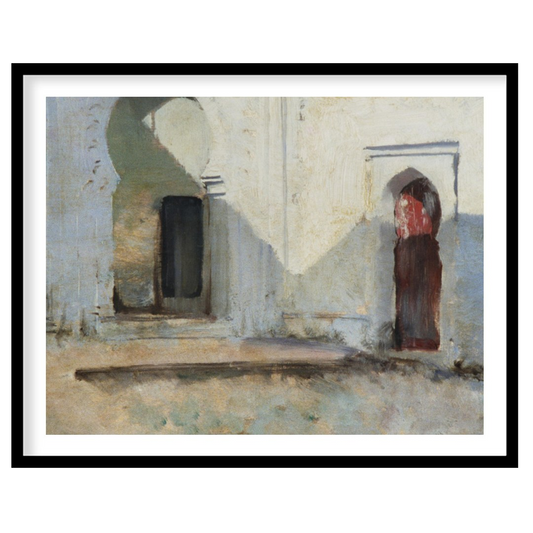 This artwork invites you into a tranquil courtyard where sunlight dances across timeworn arches. for home