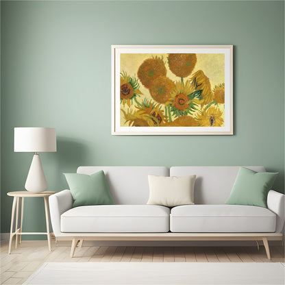 This exquisite piece captures the vibrant essence of Van Gogh's famous sunflower rendition. With for Hall