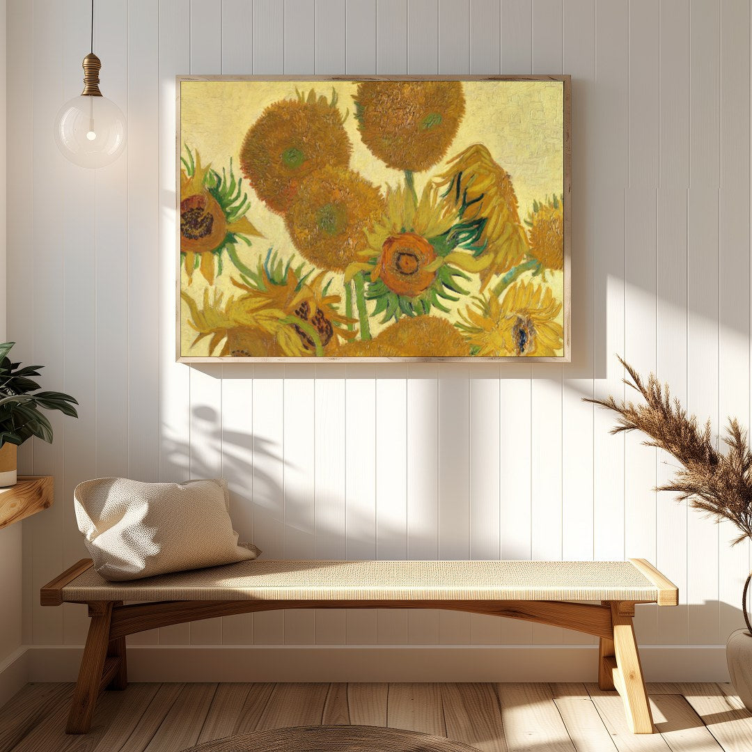 This exquisite piece captures the vibrant essence of Van Gogh's famous sunflower rendition. With for Hallway