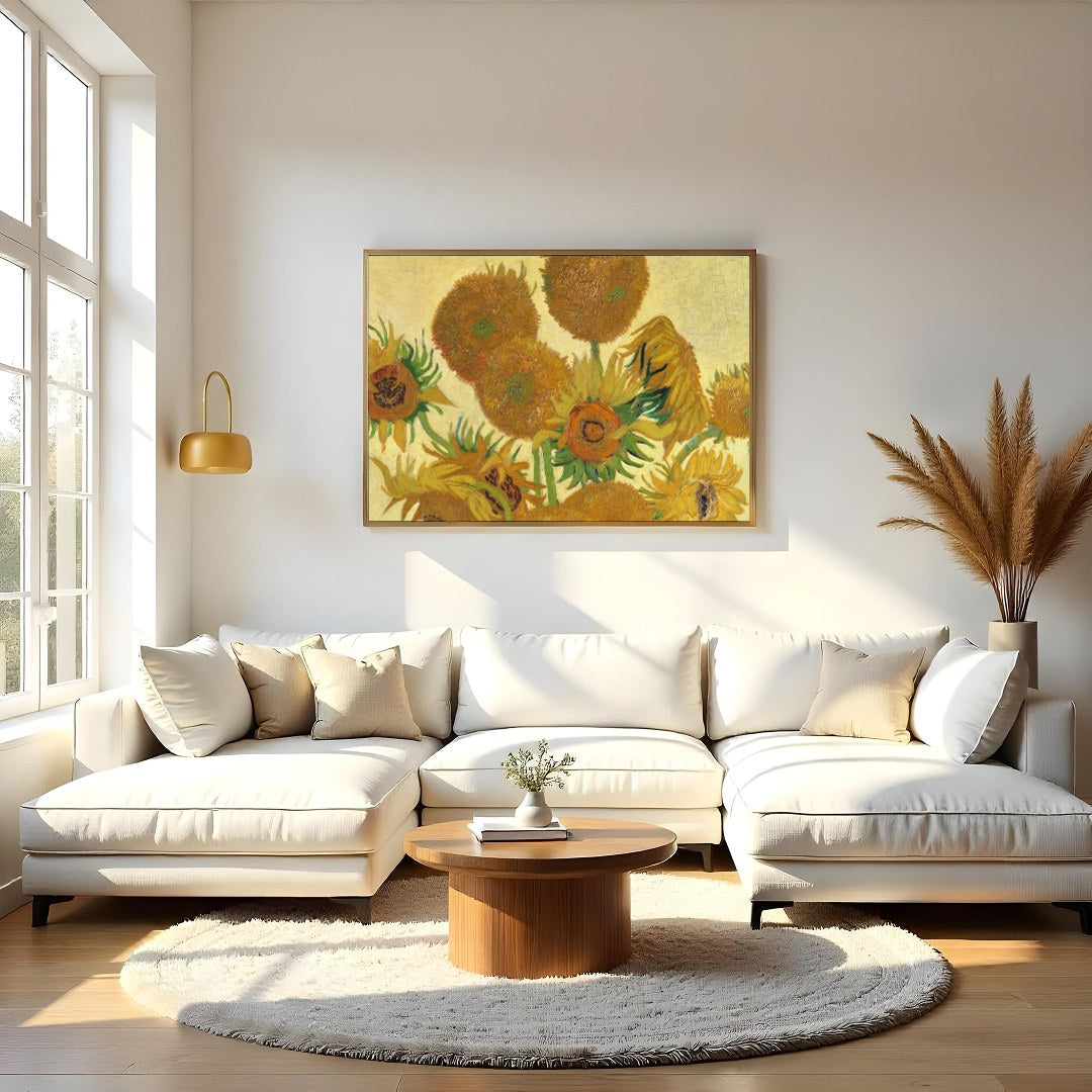 This exquisite piece captures the vibrant essence of Van Gogh's famous sunflower rendition. With for Living Room