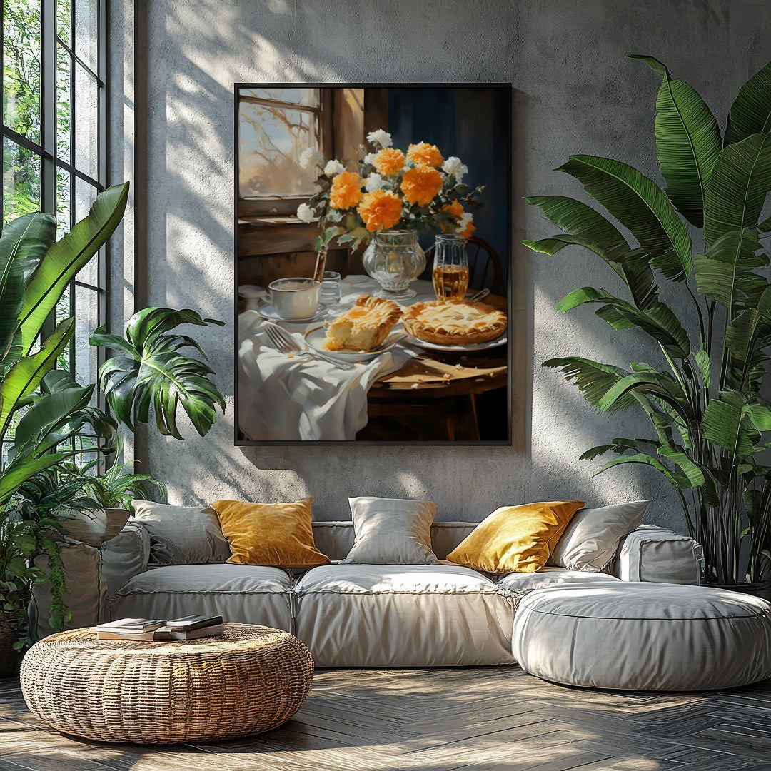 This charming still life captures the essence of a tranquil breakfast setting bathed in sunlight. for Balcony