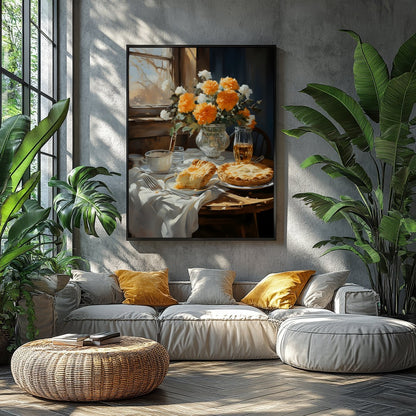 This charming still life captures the essence of a tranquil breakfast setting bathed in sunlight. for Balcony