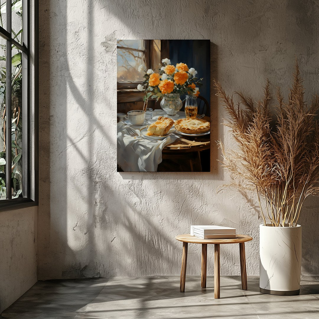 This charming still life captures the essence of a tranquil breakfast setting bathed in sunlight. for Entrance