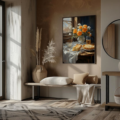 This charming still life captures the essence of a tranquil breakfast setting bathed in sunlight. for home