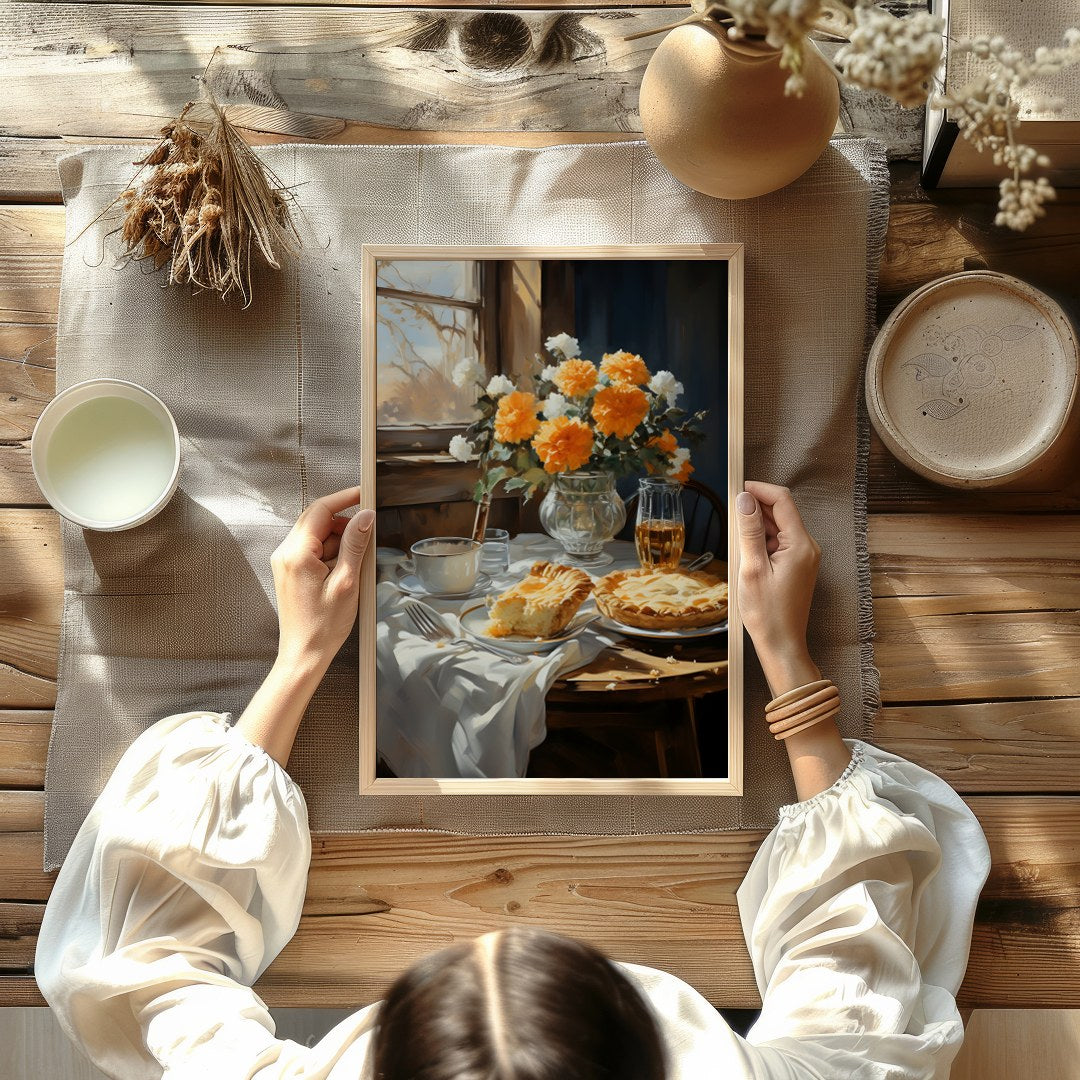 This charming still life captures the essence of a tranquil breakfast setting bathed in sunlight. for Kitchen