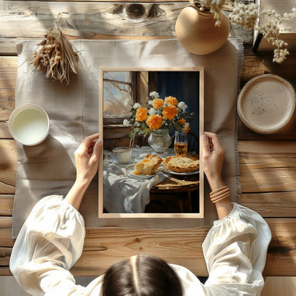 This charming still life captures the essence of a tranquil breakfast setting bathed in sunlight. for Kitchen