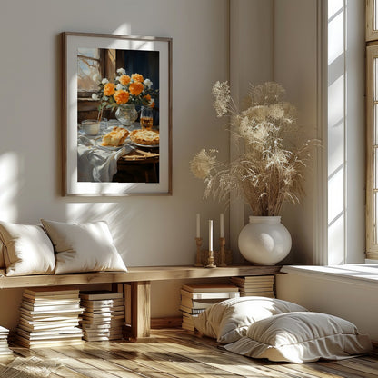 This charming still life captures the essence of a tranquil breakfast setting bathed in sunlight. for loft
