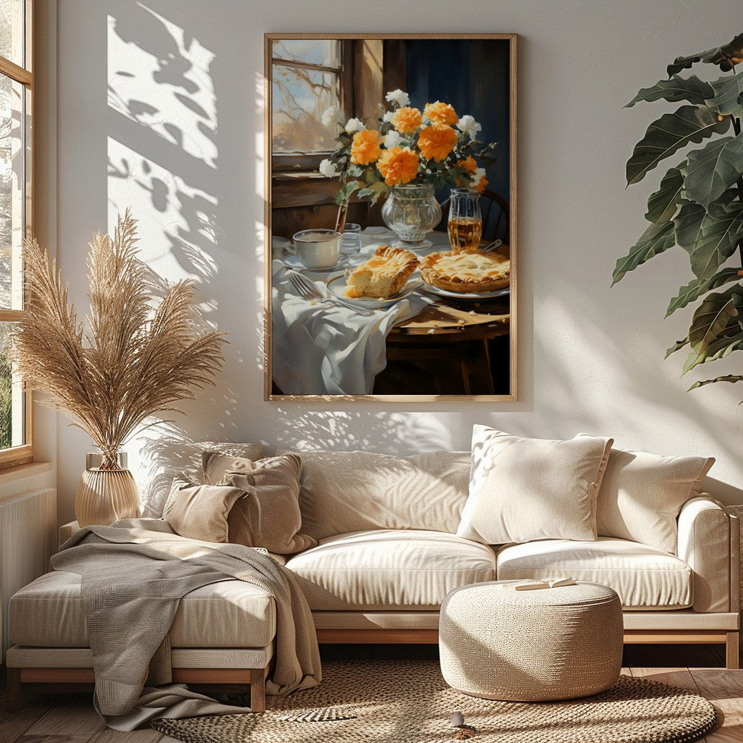 This charming still life captures the essence of a tranquil breakfast setting bathed in sunlight. for Sitting Area