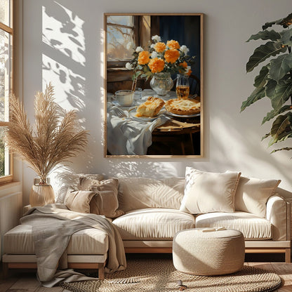 This charming still life captures the essence of a tranquil breakfast setting bathed in sunlight. for Sitting Area