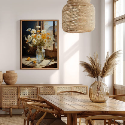 Capture the essence of a sunny morning with this exquisite painting of daisies gently illuminated for Extra Kitchen