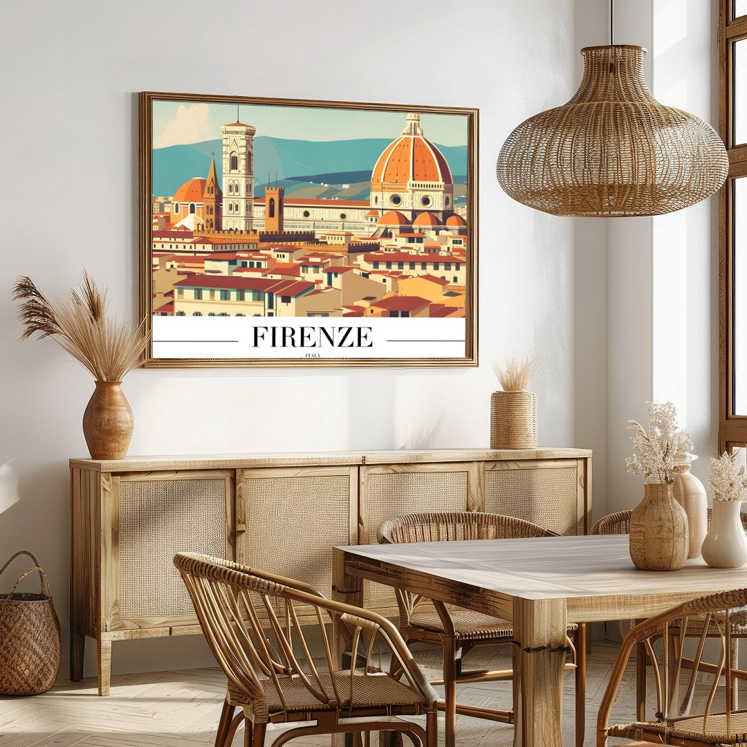 Capture the essence of Florence with this stunning depiction of its iconic skyline. The warm hues for Dining