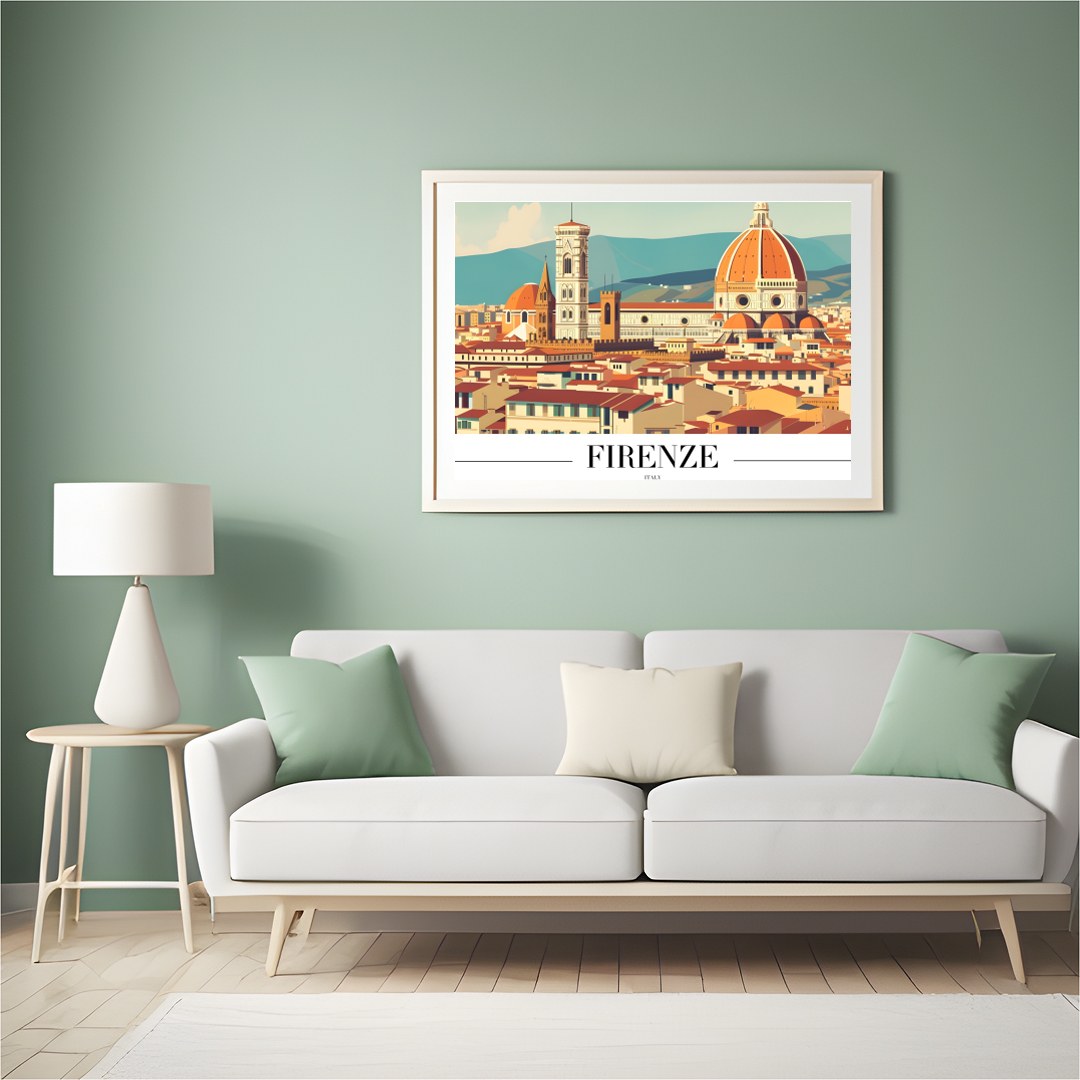 Capture the essence of Florence with this stunning depiction of its iconic skyline. The warm hues for Hall