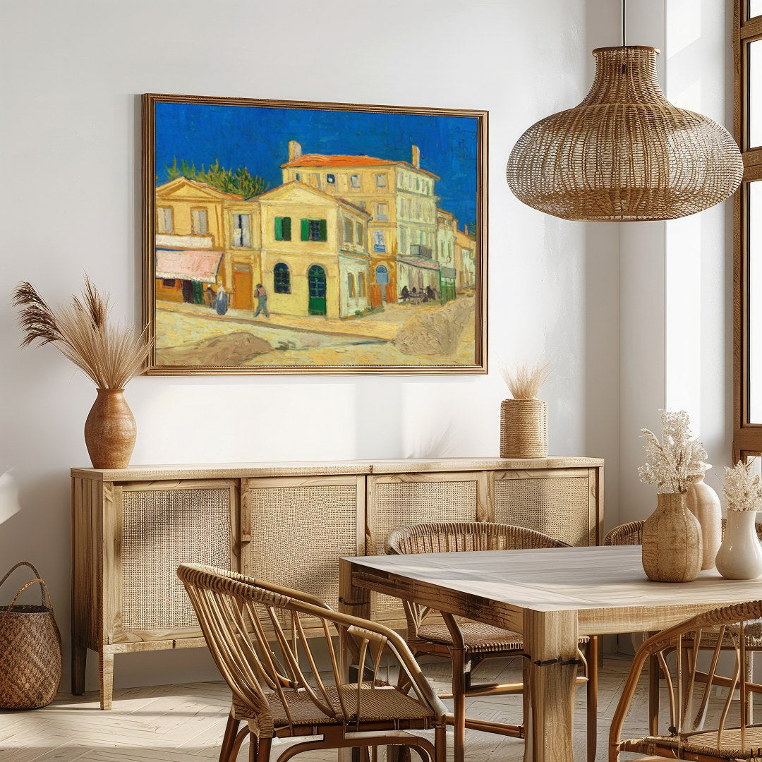 Capture the essence of a classic French village with this vibrant artwork, featuring lively for Dining