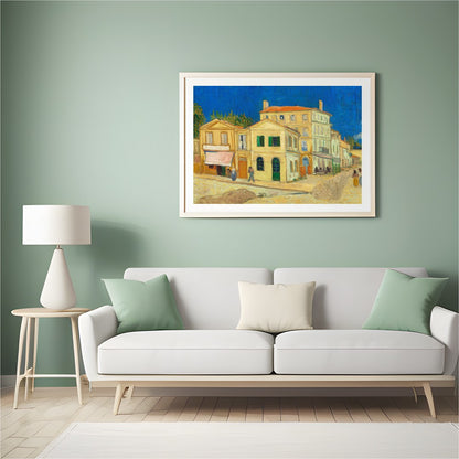 Capture the essence of a classic French village with this vibrant artwork, featuring lively for Hall
