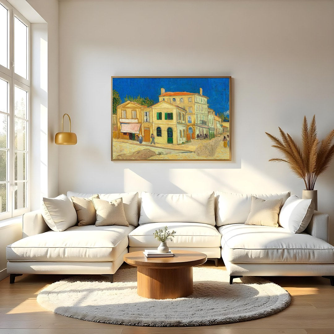 Capture the essence of a classic French village with this vibrant artwork, featuring lively for Living Room