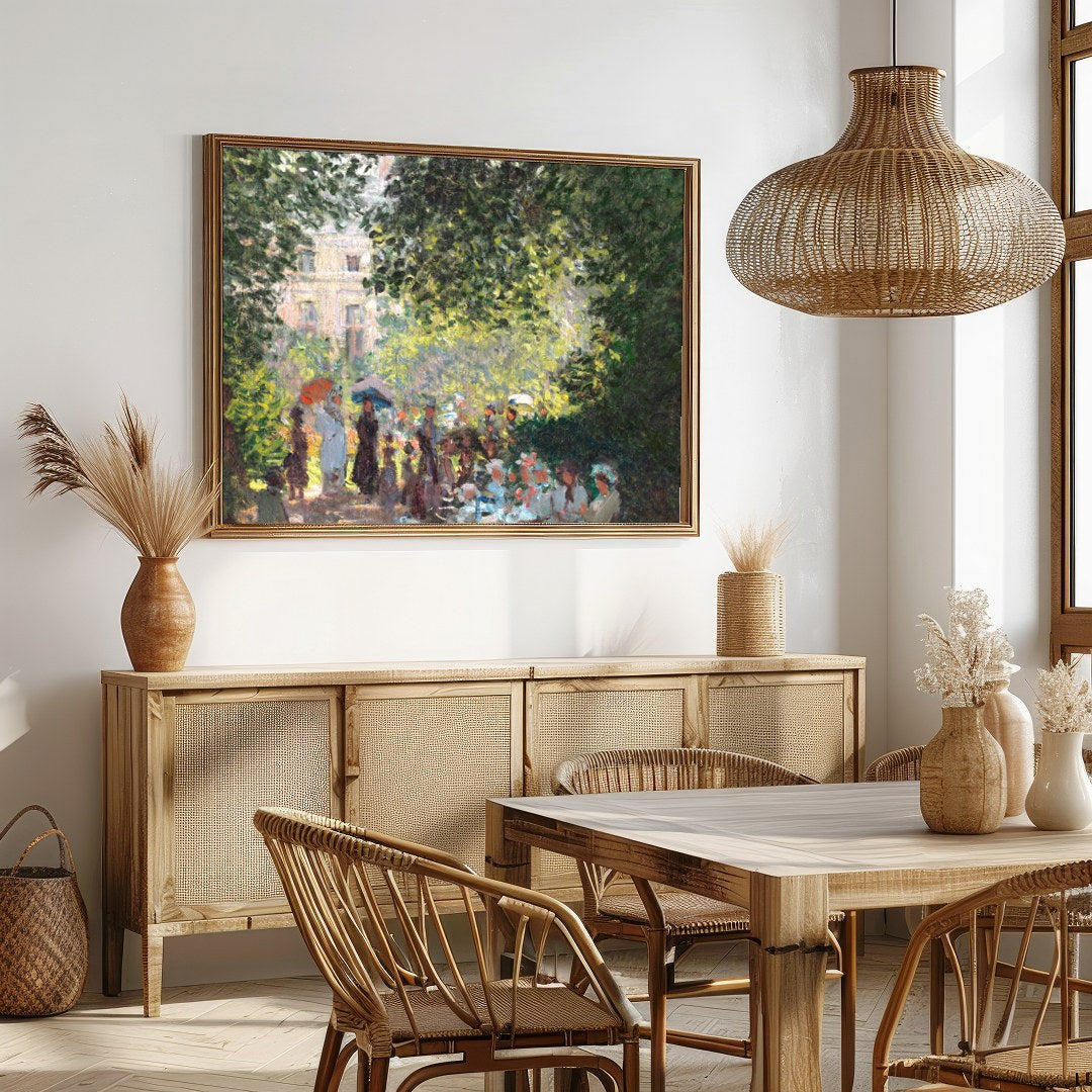 Experience the tranquility of a sunlit garden with this exquisite artwork. The lush greenery and for Dining