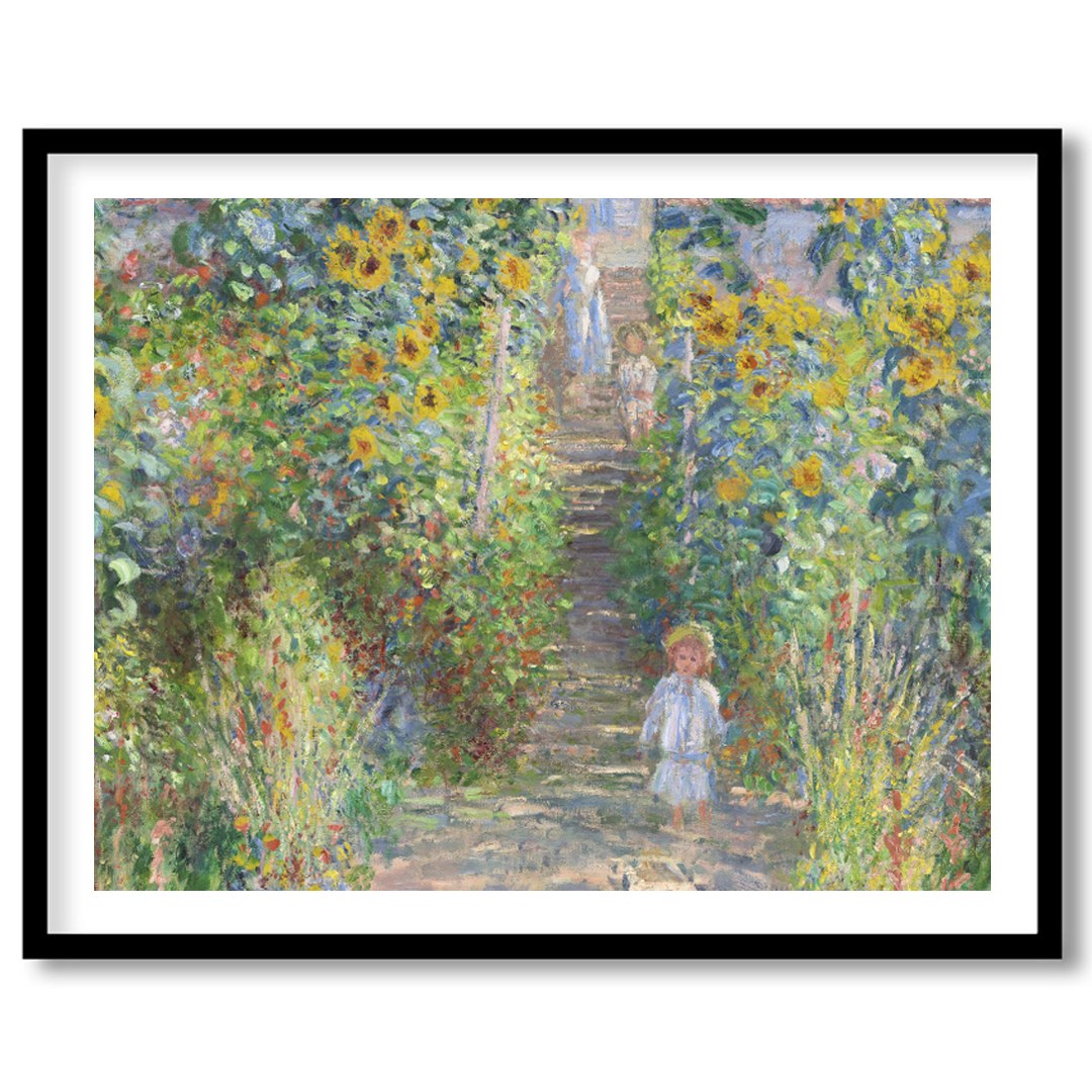 Immerse yourself in the serene beauty of a sun-dappled garden pathway lined with vibrant for loft