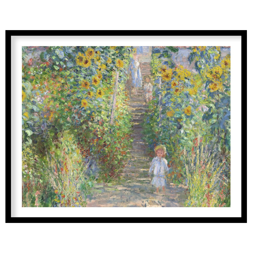 Immerse yourself in the serene beauty of a sun-dappled garden pathway lined with vibrant for loft
