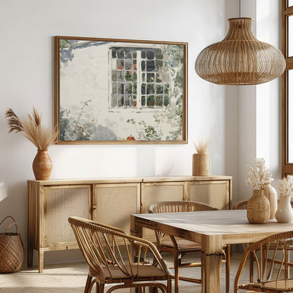 Capture the serene beauty of nature with this exquisite watercolor painting, featuring a sunlit for Dining