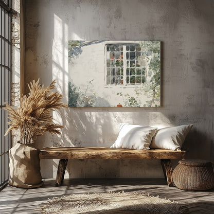 Capture the serene beauty of nature with this exquisite watercolor painting, featuring a sunlit for Veranda