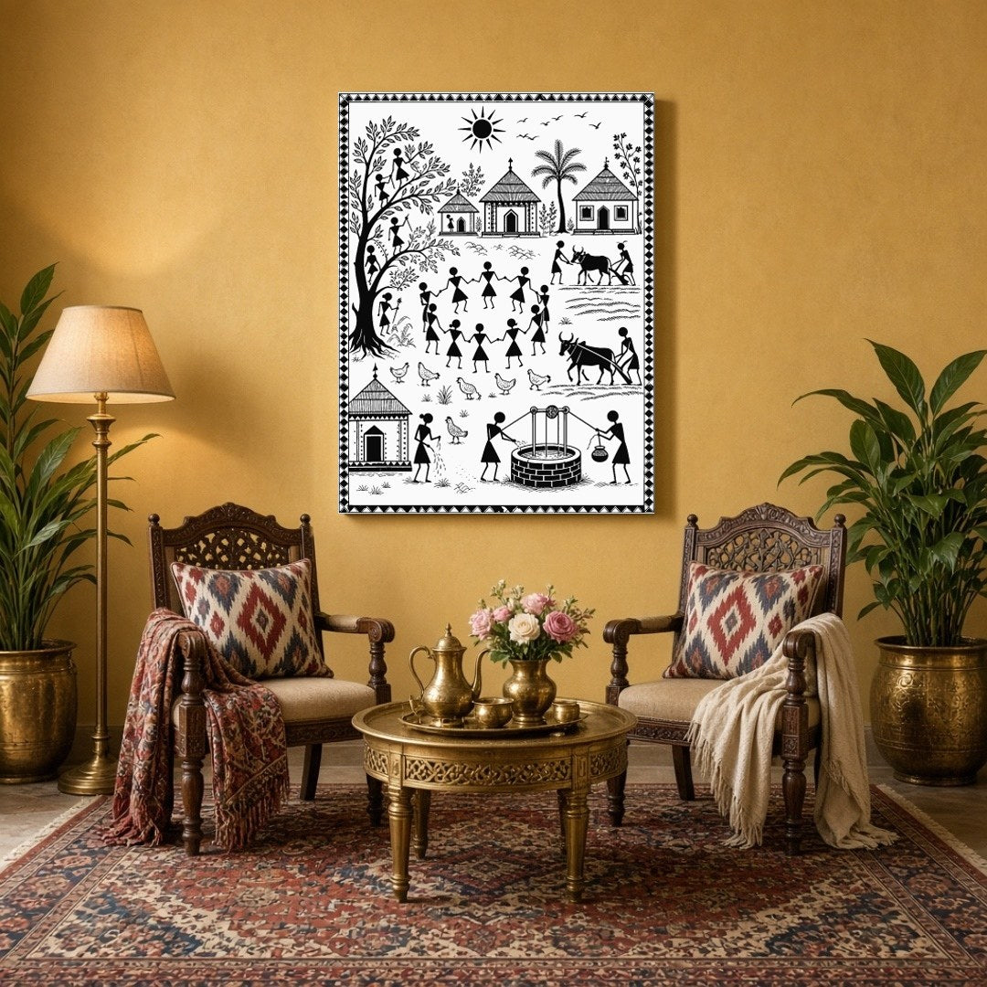 This exquisite print captures the essence of rural vitality with a scene that blends human for Sitting Area