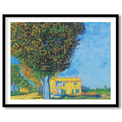Experience the tranquility of a sunlit house nestled in a serene landscape. This artwork captures for kitchen