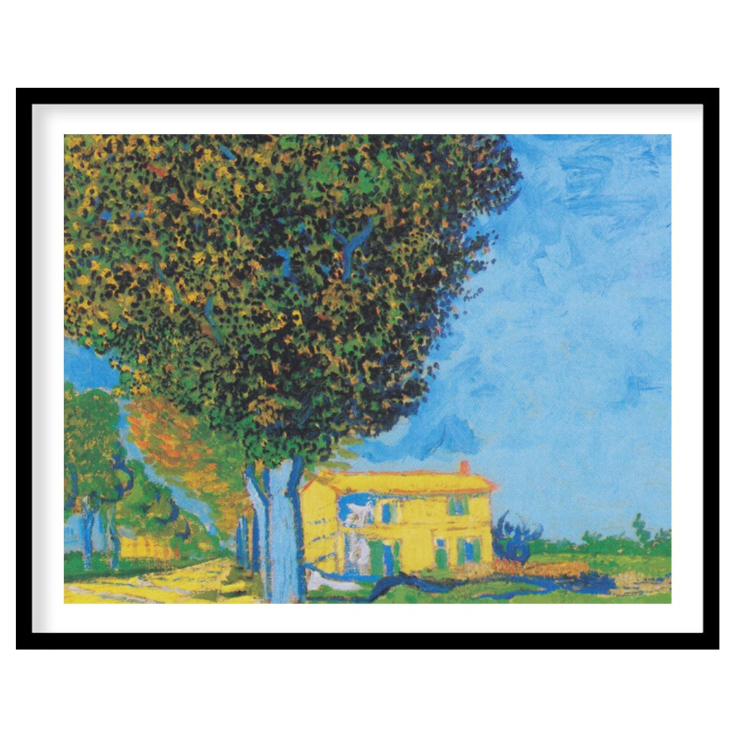 Experience the tranquility of a sunlit house nestled in a serene landscape. This artwork captures for kitchen
