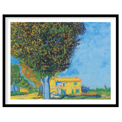 Experience the tranquility of a sunlit house nestled in a serene landscape. This artwork captures for kitchen