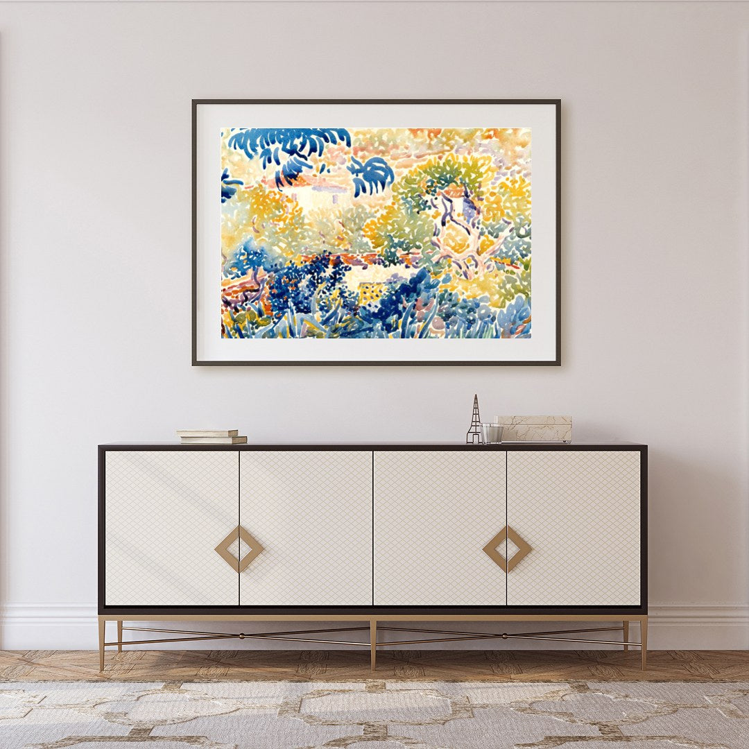 Experience the vibrant beauty of a sunlit garden with this impressionist masterpiece. The artwork's for Foyer