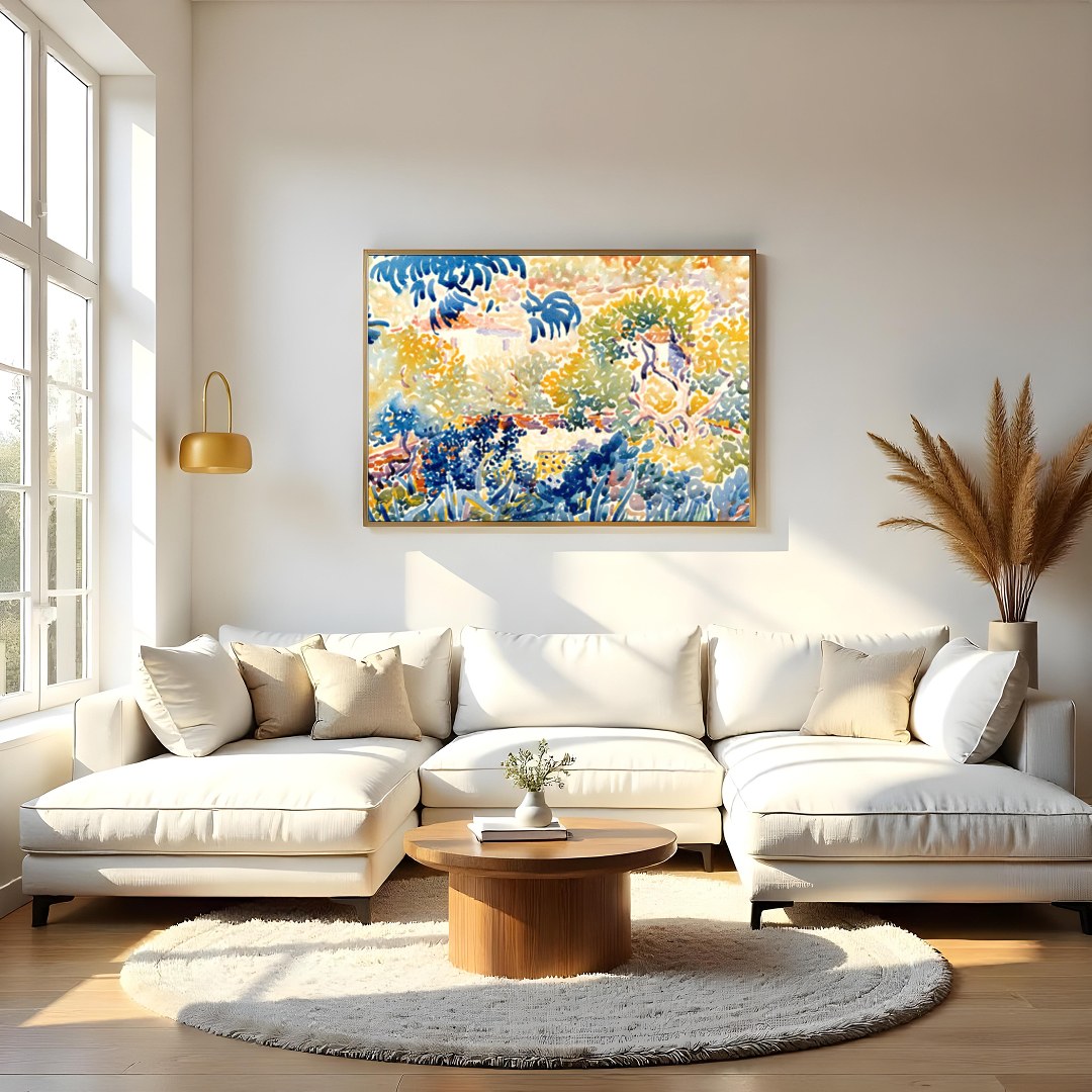 Experience the vibrant beauty of a sunlit garden with this impressionist masterpiece. The artwork's for Living Room