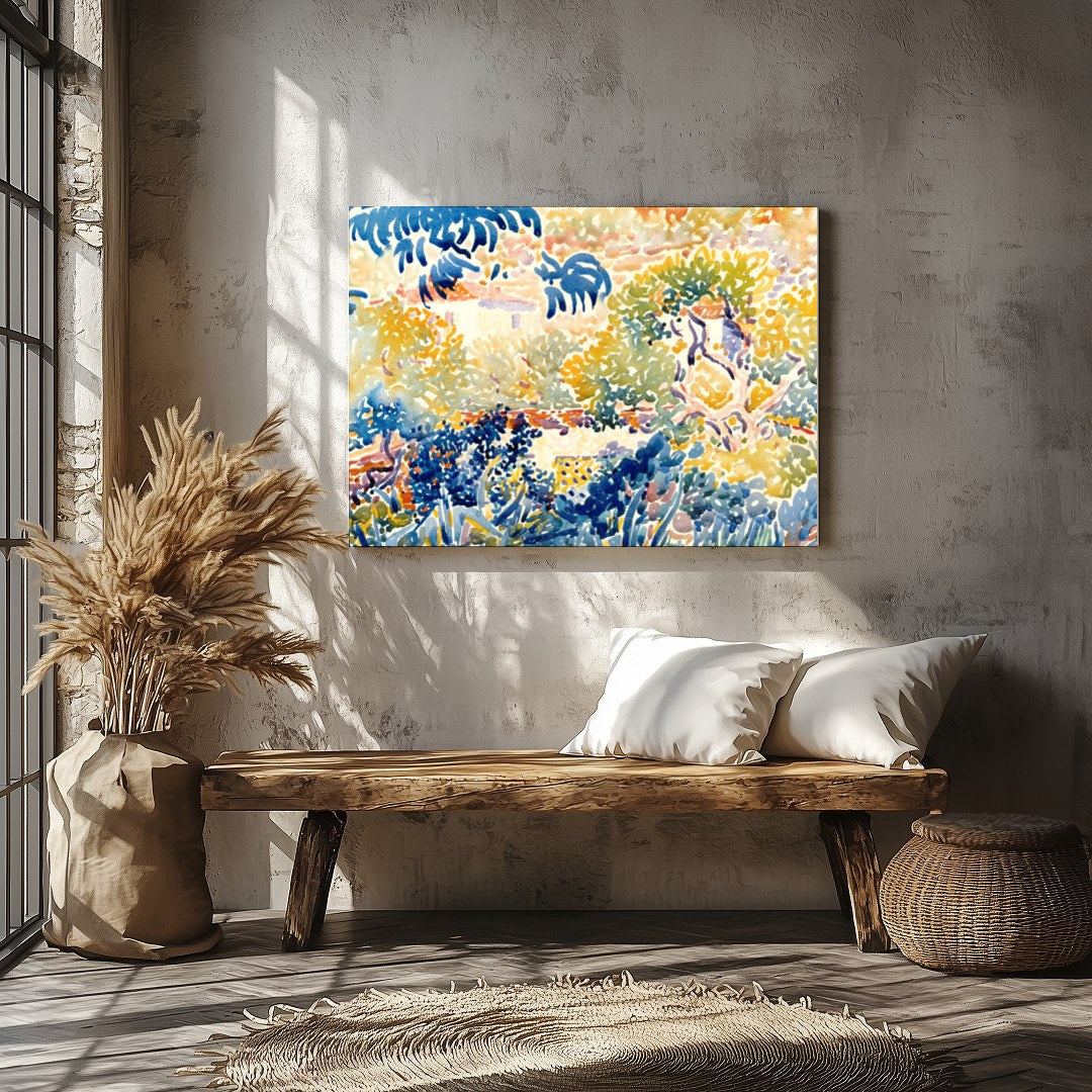 Experience the vibrant beauty of a sunlit garden with this impressionist masterpiece. The artwork's for Veranda