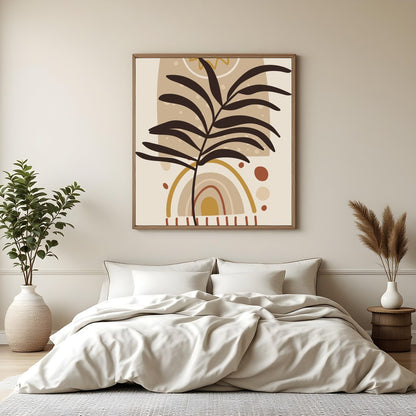 This captivating piece blends natural motifs with abstract design, featuring a silhouetted leaf for Bedroom