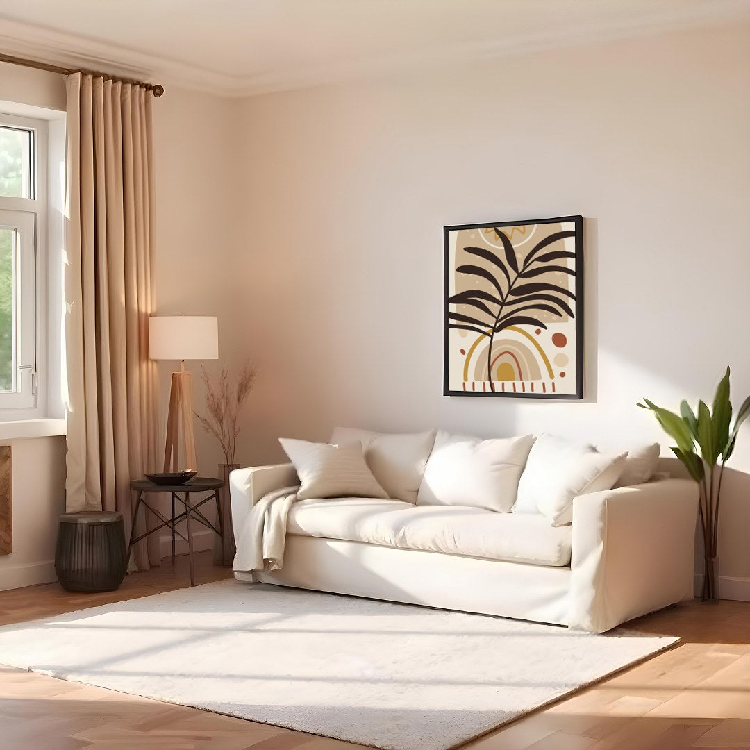 This captivating piece blends natural motifs with abstract design, featuring a silhouetted leaf for Family Room