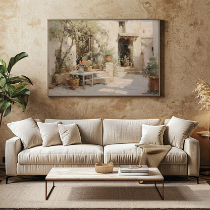 Experience the tranquility of a sunlit Mediterranean courtyard with this exquisite piece. Capturing for Family Room