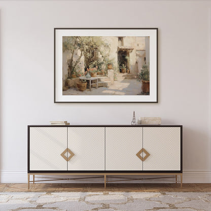 Experience the tranquility of a sunlit Mediterranean courtyard with this exquisite piece. Capturing for Foyer