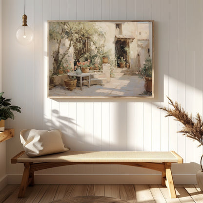 Experience the tranquility of a sunlit Mediterranean courtyard with this exquisite piece. Capturing for gallery