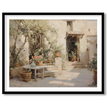 Experience the tranquility of a sunlit Mediterranean courtyard with this exquisite piece. Capturing for hallway