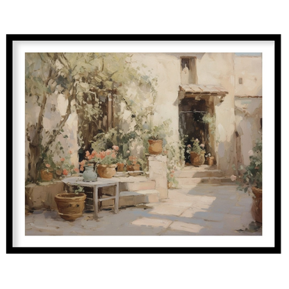 Experience the tranquility of a sunlit Mediterranean courtyard with this exquisite piece. Capturing for hallway