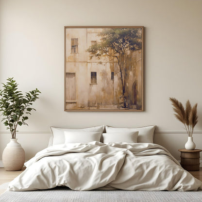 Transport yourself to a tranquil Mediterranean retreat with this stunning wall art. Featuring a for Bedroom