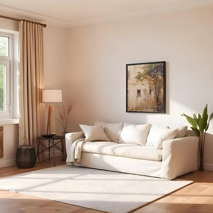 Transport yourself to a tranquil Mediterranean retreat with this stunning wall art. Featuring a for Family Room