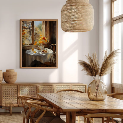 Embrace the warmth of a sunlit morning with this captivating artwork, featuring a serene table for Extra Kitchen